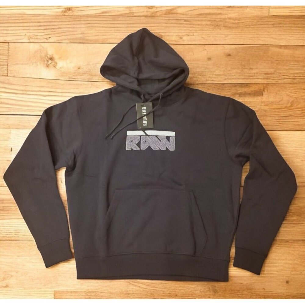 Rawgear Hoodie Men's Size M‎ Black Oversized Chenille Logo Heavyweight NWT